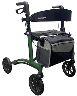 Stock-Fachmann® Rollator Actimo Liberty Für Innen Und Außen Höhenverstellbare Griffe Rückengurt Stockhalter Verschließbare Tasche Gepolsterte Sitzfläche Belastbar Bis 136kg Leicht Faltbar Aluminium