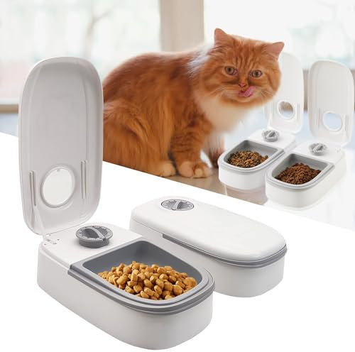 Comedero automático para gatos, 2 comidas, dispensador automático de comida para perros y gatos con temporizador de 48 horas, 350 ml, dispensador de comida seca y húmeda