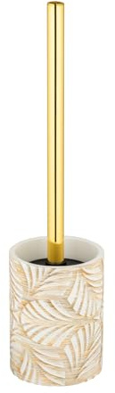 WENKO WC-Garnitur Terralba, geschlossener Stand WC-Bürstenhalter aus Polyresin und rostfreiem Edelstahl, Ø 9 x 36 cm, Weiß/Gold