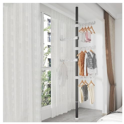 Vom Boden Bis Zur Decke Reichender Kleiderständer, Aufbewahrung Von Spannstangen Vom Boden Bis Zur Decke, Verstellbare Wäschestange Mit 6 Ebenen/Platzsparer For Wohnzimmer, Schlafzimmer, Heimbüro(Colo