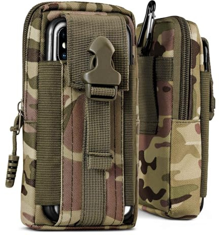ONEFLOW Survival Case für Sony Xperia 1 VI Handy Gürteltasche aus Nylon mit Karabiner, Taktische EDC Tasche mit Gürtel Halterung, Etui Handyhülle Outdoor Handytasche, Camo Grün