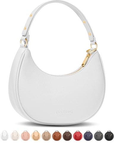 Vantamo Moonbag Clutch – aus Kunstleder mit RFID-Diebstahlschutz und verstellbarem Schultergurt – Luna-Tasche mit goldfarbenen Reißverschlüssen und Clip zum Schutz vor Taschendieben