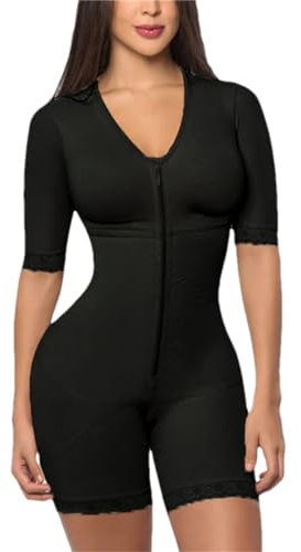 Pulcykp Body modellante da donna con cerniera per addome, senza cuciture, Nero , XXL