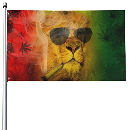 Rasta Lion Judah Lunettes de soleil fumant drapeau jamaïcain extérieur drapeau jardin cour décoration extérieure 0,9 x 1,5 m