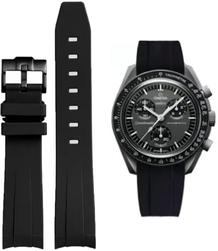 Soft Rubber Strap for Omega x Swatch MoonSwatch Watch 20mm,Curved No Gap Moonswatch Swatch Speedmaster Replacement Watch Band for Men Women