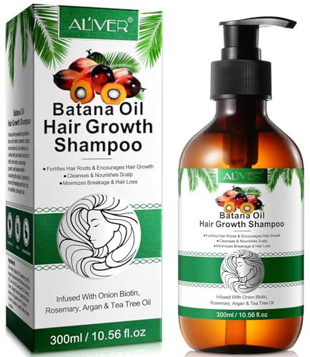 Batana Oil Haarwuchs Shampoo, 300ml Haarausfall Shampoo für dünner werdendes Haar für Frauen und Männer, Haar Verdickungs Shampoo für dickeres, volleres Haar mit Rosmarin, Arganöl & Zwiebel Biotin
