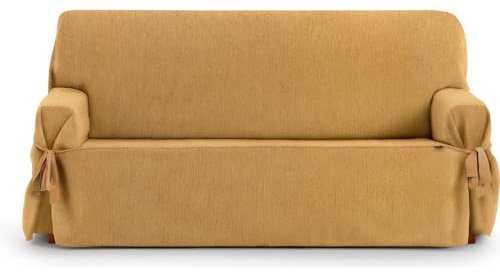 ECOMMERC3 Universal-Sofabezug für 3-Sitzer, einteiliges Design mit Bändern, Sofabezug in Senfgelb, 4-Punkt-Befestigung