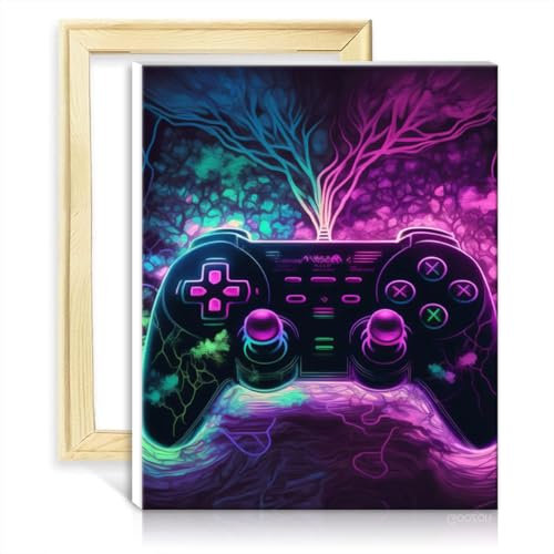 TANGFEIY Paintting Gaming-Controller-Ölgemälde-Set für Kinder, mit Pinseln und Acrylpigmenten auf Leinwand, Haus, Art-Deco-Bastelarbeiten, mit Rahmen (30 x 40 cm)