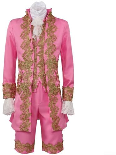 Abito classico rococò Tudor da uomo, elegante vestito vittoriano per cosplay con motivi decorativi (S rosa)
