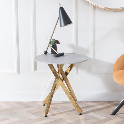 URBANDECO Ashley Glass Round Side Table with Gold Metal Legs