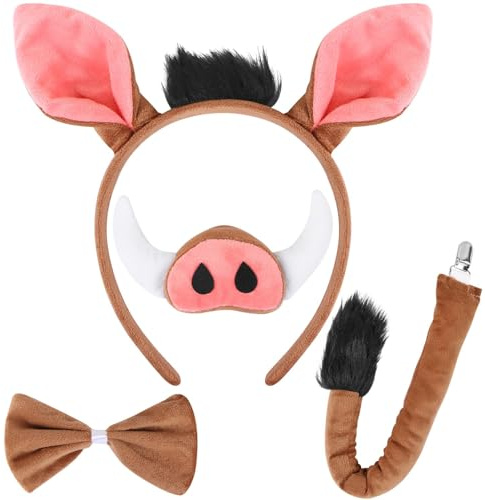 TAXTYHRE 4 Stück Maus Kostüm Set, Maus Ohren Stirnband, Maus Nase Fliege Schwanz, Tier Kostüm Zubehör, für Kinder Geburtstagsfeier Maskerade Cosplay Halloween Karneval