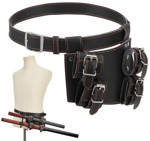 nbeads Mittelalterliches Schwert Froschholster, Leder Gürtel Schwertholster PU Leder Schwertscheide Renaissance Gürtelholster für Ritter Piraten Cosplay Kostüm, Schwarz, 23.5x20x4.8cm