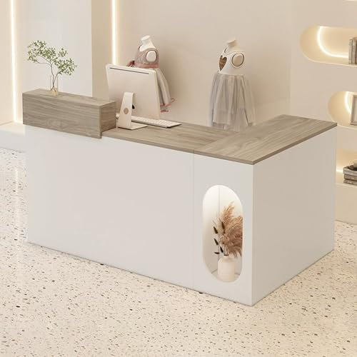 JIAOCKJIAO Empfangstheke mit Theke, L-förmige Fronttheke, Verkaufstheke mit Abschließbarer Schublade, Lobbytisch für Büroempfangsräume, für Schönheitssalons, Supermärkte, Hotels und Cafés(Light gray,5