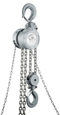 Wiltec Palan à chaîne Aluminium Charge jusqu'à 5 Tonnes Treuil manuel Hauteur de levage 3 m G100 Palan à levier Système Levage Charges lourdes Traction Équipement Atelier