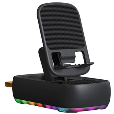 Birthday Gift for Men Women Dad Mom Cell Phone Stand with Wireless Speaker and Portable Charger and Led RGB Colorful Flash Light HD Stereo Surround Sound Cool Gadget for Her Husband Him Wife