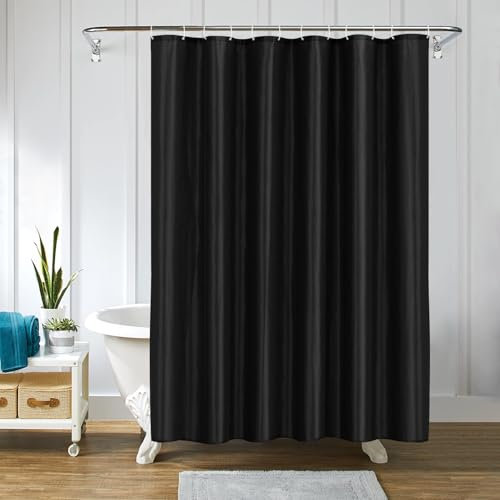 LUKDUNG 180x220 Badevorhang Polyester Textil, Duschvorhang Anti-schimmel für Badezimmer, Vorhang für Badewanne Dusche aus Stoff Wasserdicht Waschbar, Shower Curtain mit 12 Haken Schwarz