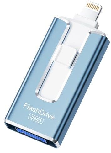 SUDEHO USB Stick 256 GB für iPhone, MFi-zertifizierter 4-in-1 Speicherstick für iPhone/iPad/Android/PC, Flash-Laufwerk mit Plug-and-Play Backup für Fotos & Videos, schnelle Übertragung, Aschblau