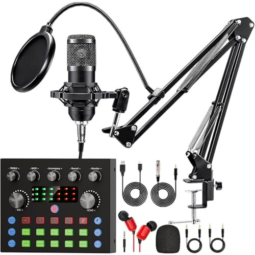 Paquete de equipo para podcast, cambiador de voz y micrófono de condensador, set de micrófonos para podcast para gamers, podcasting, grabación, canto y streaming
