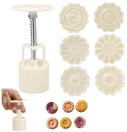 Mooncake -Form, Plastikmondkuchenform Presse mit 6 Blumenkeksmarken, leicht Demolding, leicht zu reinigende Kekspresse für Küche, Mooncake, Mondkuchen