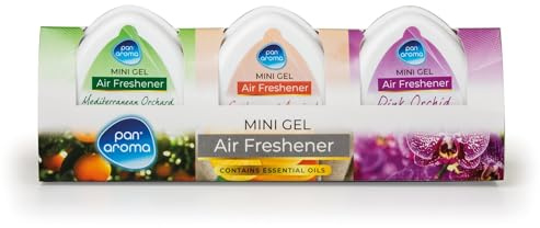 Pan Aroma Mini Gel Air Freshener, 9 Pack, Assorted Scents (Lavender Garden/Vanilla Bean/Pure Cotton)
