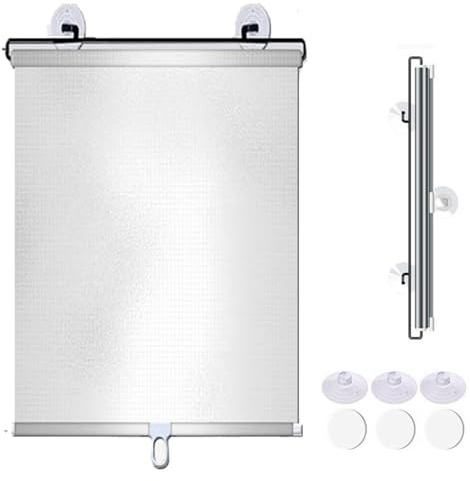 Saugnapfes Rollo Fensterrollo,Sonnenschutz Verdunkelungsrollo mit Saugnäpfen,Temporäre Jalousien Ohne Bohren,Einziehbarer Sichtschutzvorhänge Für Fenster,Sichtschutz (68x125cm,Silber)