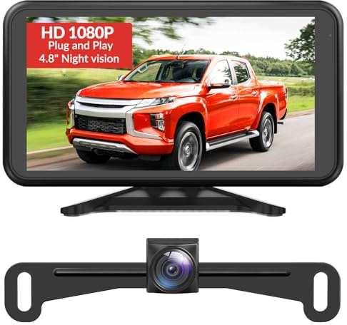 Auto-VOX Reversing Camera for Car Easy Setup Plug Play: 4.8 Inch 1080P No-Delay Clear Night Vision Reversing Camera, IP69K Waterproof 3X Zoom Backup Camera Systems for Trucks, SUVs, Pickup, Van