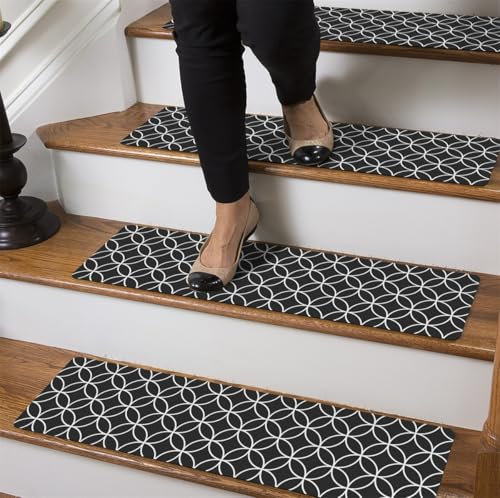 Juego de 5 Alfombrillas Antideslizantes para escaleras, con diseño Circular Simple, para Interiores, con Respaldo de Goma, para casa, apartamento, escalones de Madera, sótanos (76,2 x 20,3 c