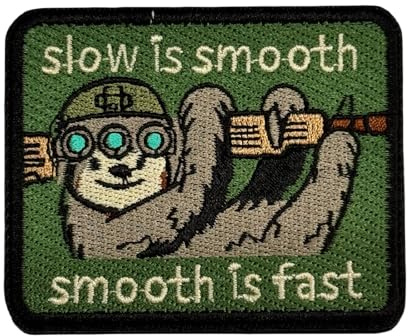 Patches Klett Slow Is Smooth, Smooth Is Fast Militär Patch Lustiger Faultier Klettverschluss Aufnäher Für Taktische Kleidung Rucksack Baseballkappe Weste