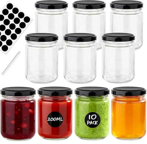 Otauoaea 10 Stück Marmeladengläser Klein, Einmachgläser 200ml mit Schraubdeckel, Dickwandige & luftdichte Gläser, Gläser mit Deckel Vorratsgläser für Lebensmittel für Marmelade, Joghurt, Honig