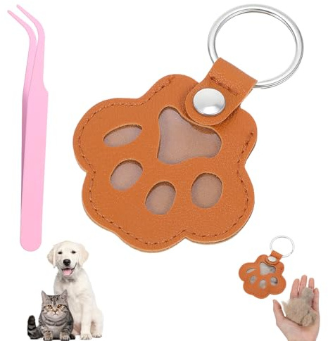 Ouligay Schlüsselanhänger Leder für Tierhaare Erinnerung, Pet Haar Memorial Andenken Keychain mit Pinzette Schlüsselanhänger zum Sammeln von Katzen- und Hundehaaren Gedenkgeschenk für Hunde Katzen