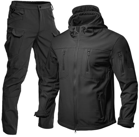 Wasserdichtes Set aus taktischer Jacke und Hose mit Kapuze, weich, für Herren, zum Angeln, Wandern, Fleece, Softshell, dick, Bergsteigen, Camping, Training