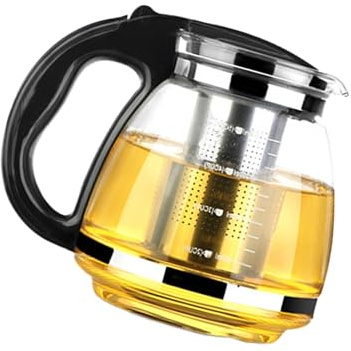 MOLUCKFU Théière Verre avec Filtre Inox Résistant Chaleur Poignée Ergonomique Antidérapante pour Infusion Thé et Café Maison Bureau Extérieur Noir