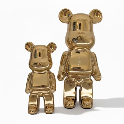 rowen homes Pearlescent Standing Bear Sculpture Set - Decorative Money Box Ornament, Glossy Modern Art Figurine for Home Decor, Standard & Mini Sizes - Luxury Interiors (Gold)