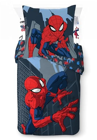 Jay Franco Marvel Spiderman Bettwäsche-Set – Superweiche Kinder-Bettwäsche mit Bettbezug, Bettlaken und Kissenbezug, NUR BETTBEZUG (Füllung Nicht enthalten), Dunkelblau, 3-teilig Einzelbett