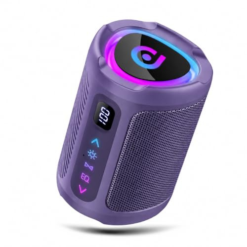 aowoka Enceinte Bluetooth Portable sans Fil avec lumière LED, Écran Numérique Intelligent+Smart EQ, Bluetooth 5.4, Bass Puissantes, Étanche IPX7, Speaker pour Voyage/Sport/Fête/Vélo