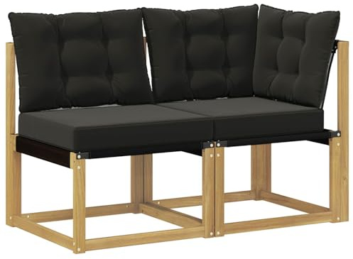 vidaXL Outdoor Mittel- und Ecksofa mit Kissen 2 Stück Weiß, Akazienholz Balkonmöbel, modernes, Robustes Lounge-Set für vielseitige Garten-Nutzung, wetterfest und schick