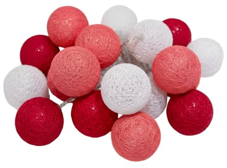 Hiseng LED Baumwollkugeln Lichterkette Batteriebetrieben, 6 cm Cotton Ball Lichterketten Kugeln Nachtlicht für Weihnachten, Hochzeit, Party, Zimmer, Innen Deko (wassermelone rot,3M-20LED)