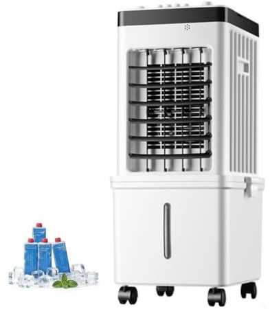 Ventilatore Raffrescatore d'Aria Evaporativo 15L,ventilatore con ghiaccio,climatizzatore portatile silenzioso,Timer 7,5 Ore,con Serbatoio da 15 L,Camera da Letto e Ufficio(Pulsante)