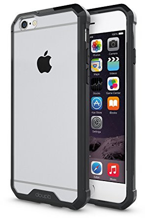 doupi PerfectFit AirClear Hülle für iPhone 6 / 6S (4,7 Zoll), Crystal Clear Rückschale und Schutz Bumper Rahmen Case Cover, schwarz