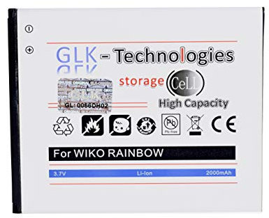 High Power Ersatzakku für Wiko Rainbow, Bloom, Barry, Dark Knight, Jam 3G | Original GLK-Technologies Battery | accu | 2000 mAh Akku | NEU