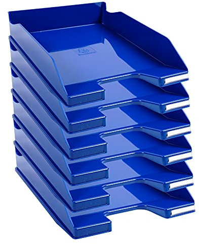 Exacompta 113203D 6er Pack Premium Briefablage Combo Midi DIN A4. Ideale Briefkörbe für Ihre Organisation. Robuste und stapelbare Ablagekörbe königsblau glossy