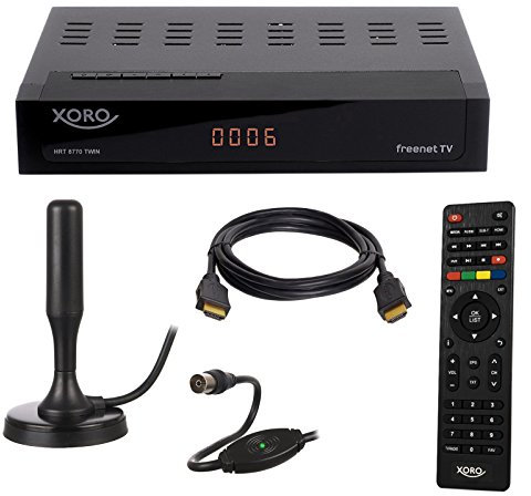 HB DIGITAL DVB-T/T2 Set: Xoro HRT 8770 Twin DVB-T/T2 PVR Receiver + Xoro HAN 100 DVB-T/T2, FM, DAB Aktive Antenne (Full HD, HEVC/H.265, HDTV, HDMI, Ethernet, USB 2.0 DVBT DVBT2 DVB-T2)