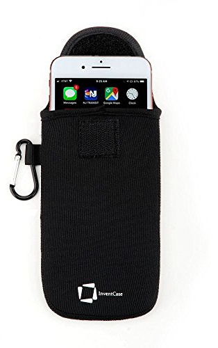 InventCase Neoprene Impact Resistant Protective Pouch Case Cover Bag with Fastening Closure Tab and Aluminium Carabiner for Apple iPhone 8 / iPhone 8 Plus - Black