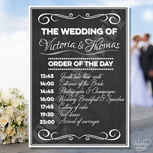 Personalised Wedding Order of the Day Poster Chalkboard Order service Program List Sign Card A4