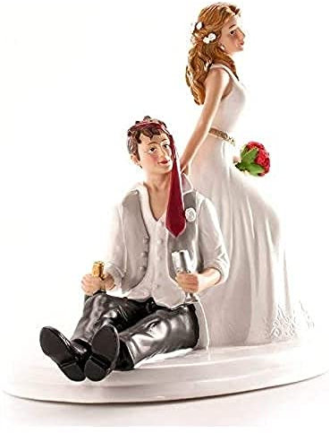 Dekora 305133 - Betrunkenes Brautpaar Figur für Hochzeitstorte 14 cm, Schwarz/Weiß