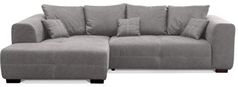 CAVADORE Ecksofa Mavericco inkl. Kissen / XXL-Eckcouch im modernen Design / Longchair links / 285 x 69 x 170 / Lederoptik grau