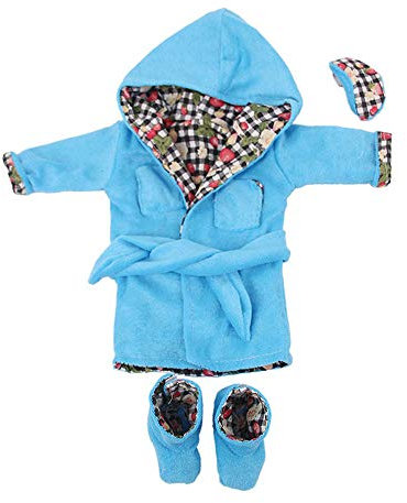 Uteruik Puppen-Bademantel mit Kapuze, Nachtwäsche, Pyjama, Nachthemd, Kleidung mit Augenmaske und Schuhen, für 46 cm große Mädchenpuppe, Blau