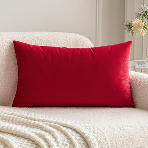 MIULEE Samt Weihnachten Kissenbezug Kissenhülle Deko Kopfkissenbezug Kissen Dekokissen Sofakissen Couchkissen mit Verstecktem Reißverschluss Wohnzimmer Schlafzimmer 12x20 Inch 30x50 cm 1 Stück Rot