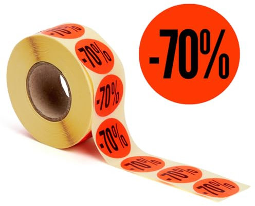 Pokornys – Aktionsetiketten -70% für reduzierte Ware – 1.000 selbstklebende Rabattaufkleber in leuchtendem Rot – permanent haftende, runde Sale-Sticker mit Ø 32mm