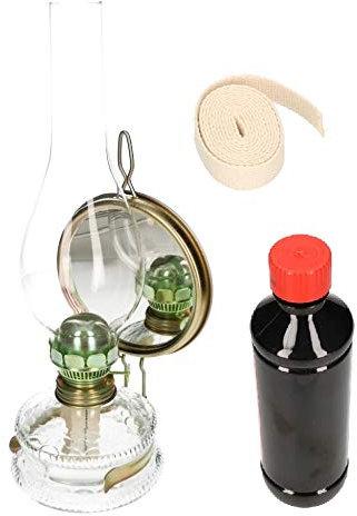 KOTARBAU Öllampe Mit Spiegel & Dochthalter SET Zusätlichem Doch & Petroleum Petroleumlampe 30 cm Höhe Sturmlaterne Glaskolben Tischlampe Gartenlampe